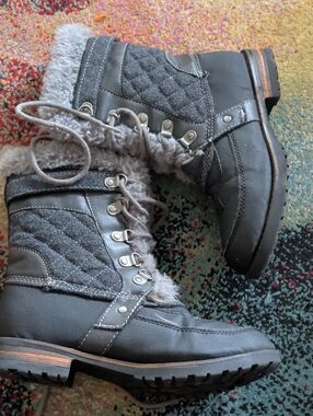 Rock & Candy Girls Gray Quilted Faux-Fur Lace-Up Boots